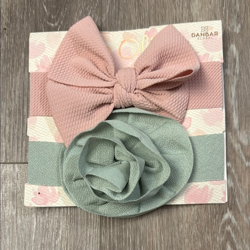 Ava Olivia Danbar Global Pink and Green Hair Accessories Set with Bow and Flower